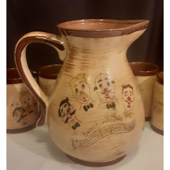 Nasco "Sweet Adeline" Handpainted 1950s Pottery Pitcher & Mugs (5) Barbershop - Picture 5 of 9